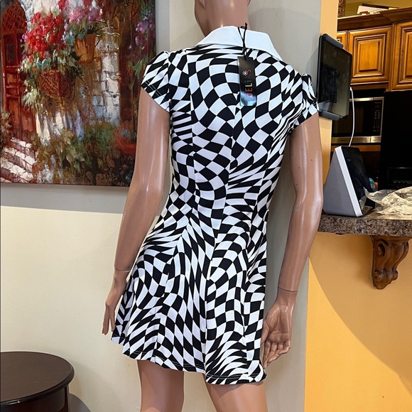 Dolls Kill Black & White trippy checkered S warp speed Mini Dress nwt delia's - Picture 6 of 10